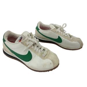 Nike Cortez White/Green Leather Sneakers Shoes Unisex Kids’ Size 5 Pre-Owned